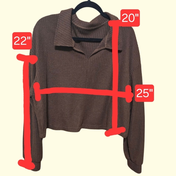 Brown Collared Women's Sweater Croped - Picture 4 of 5